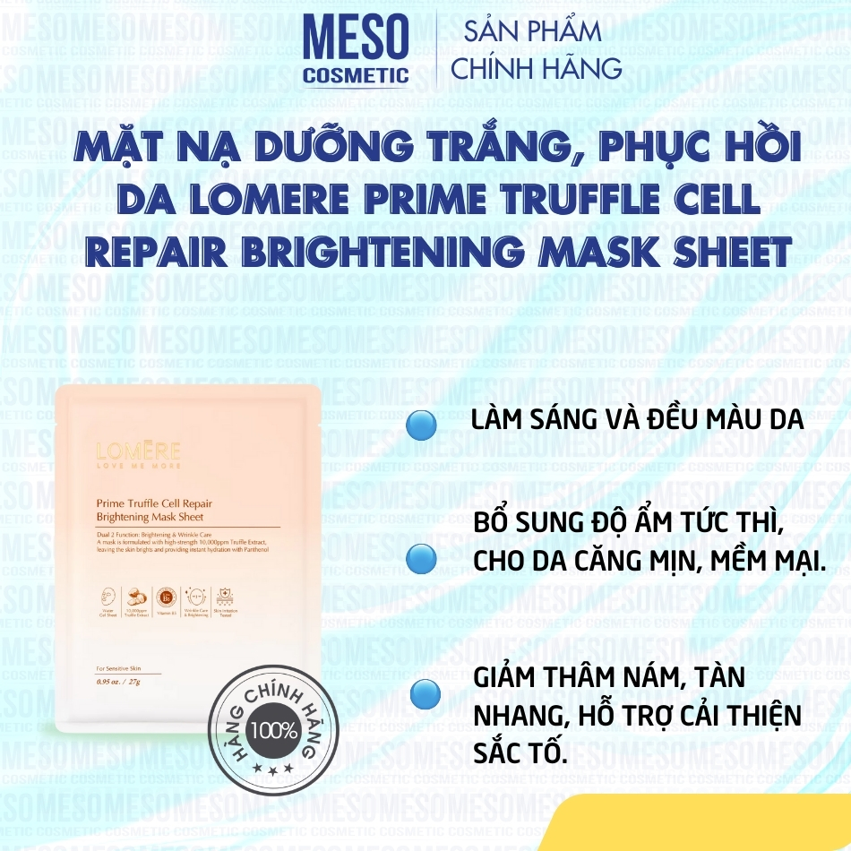 Mặt Nạ Dưỡng Trắng, Phục Hồi Da Lomere Prime Truffle Cell Repair Brightening Mask Sheet